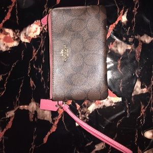 COPY - COACH Double Zip Wallet Wristlet Signature Brown